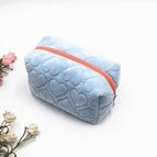 Blue heart-plush cosmetic bag