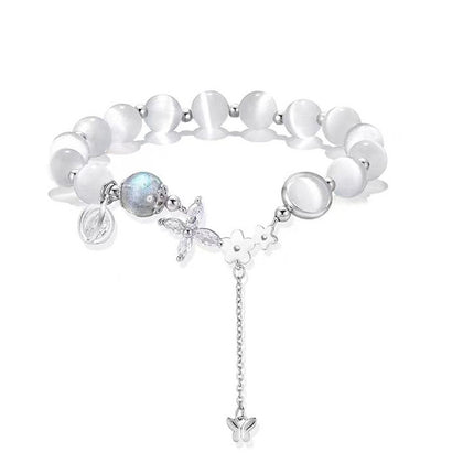 Bracelet Jewelry Cat's Eye Stone Crystal Butterfly Women's Bracelet Imitation Gray Moonlight Versatile Stylish Trendy Student Gift Starry