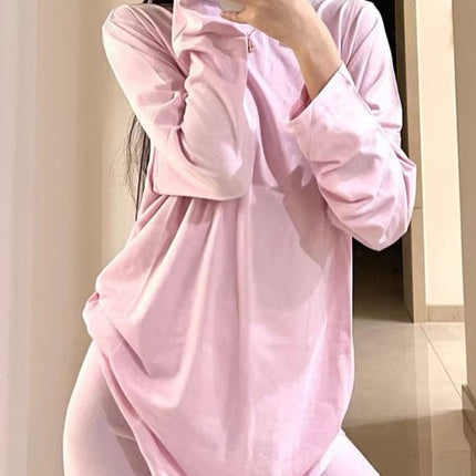 Spot Bf Style Skims Lazy and Skin-Friendly Loose Long-Sleeved T-Shirt Women's Kardashian Home Wear Shorts Pajama Set