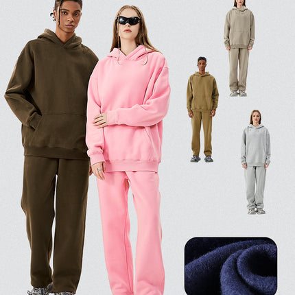 Tilani Men's Clothing 2026 Spring and Autumn Solid Color Basic Sports Suit American Style Trendy Brand Fleece-Lined Thickened Sweatshirt and Sweatpants