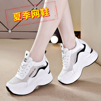 Women's Height-Increasing Shoes for Small People to Show Height, New Spring and Autumn New Versatile Women's Shoes, Sports Shoes, Microfiber Leather Color Matching