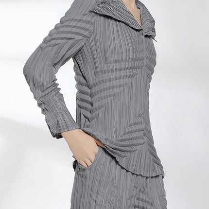 Miyake Design Hand-Pleated T-Shirt Tops for Women in Autum New Non-Stick Fur Non-Pilling Bottoming Shirt Long-Sleeved Women