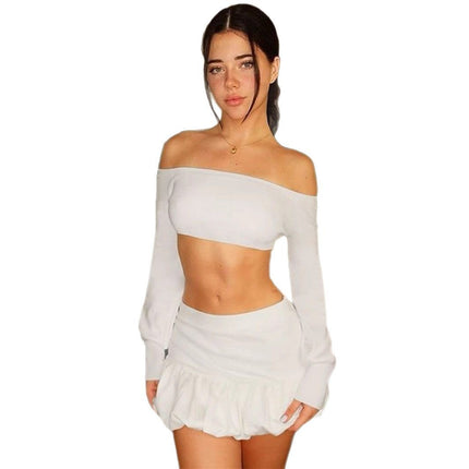 Cross-border Amazon spring women's fashion miniskirt European and American sexy crop top slim half skirt suit