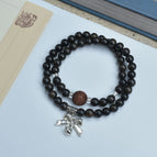 Shen guibao 6mm double circle bracelet [blood sandalwood six-character motto + silver bow]