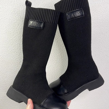 Black long high boots socks shoes socks elastic Flyknit knitted children Girl Princess Autumn single boots princess