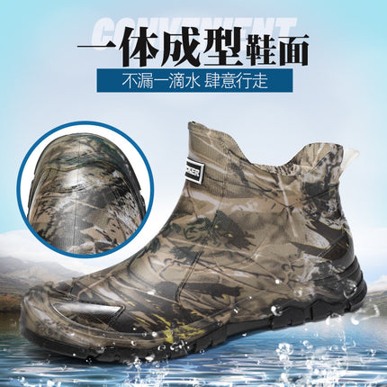 Cross-border short tube waterproof men's rubber shoes fashion camouflage army green rain boots outdoor mountain rain boots 39-48 plus size men's shoes