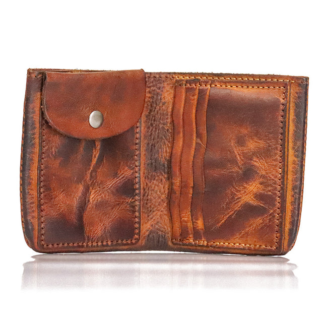 Guangzhou Handmade Color-Washed Vegetable-Tanned Leather Creative Pocket Zipper Vintage Wallet Men's Coin Purse Storage Bag