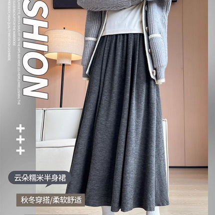 Black Glutinous Rice Skirt for Women 2025 Spring & Fall New Style Small High-Waisted A-Line Skirt Long Skirt Autumn and Winter Draped Skirt