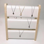 Solid wood 51-slot three-layer necklace rack white leather / 30.5X14X34