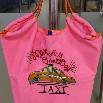 High-Quality Japanese-Style Ball Chain Eco-Friendly Shopping Bag Nylon Fabric Embroidered Floral Tote Nylon Canvas Bag