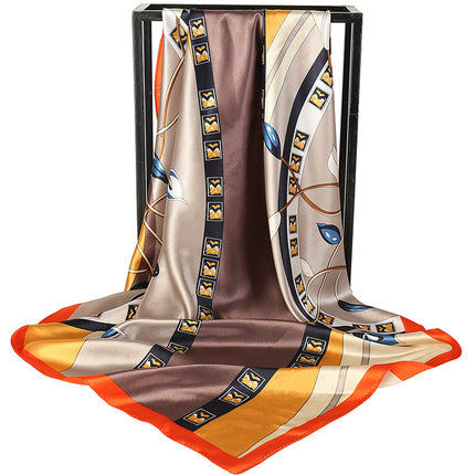 Mother's Day Gift Factory Direct Smooth Satin 90 Large Square Scarf Headscarf European and American Style Oil Painting Silk Scarf Women's Shawl Wai