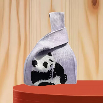 Panda New Knitted Bag Women's Handbag Wide Hand Gift Back Gift Bag Cute Panda Knitted Bag Hand Gift