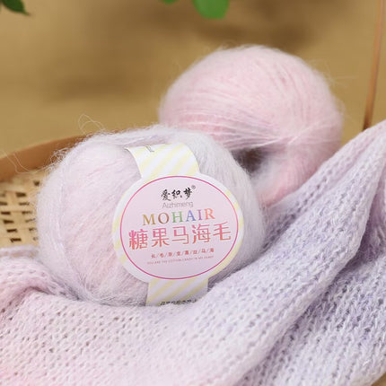 Candy Mohair Section Dyed Wool Hand-Knitted Sweater Cardigan Colorful Gradient Wool Thread Fine Wool Thread