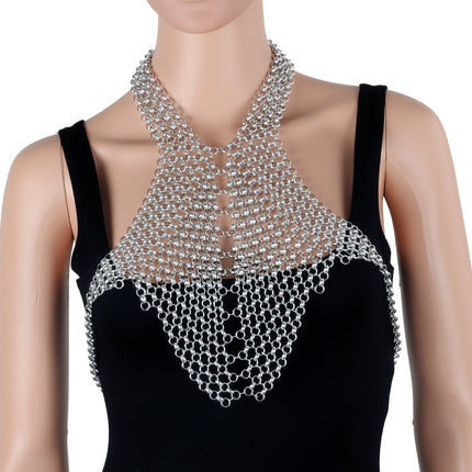 European and American Silver Carnival Chest Chain Trendy Street Style Personalized Brooch Body Goddess Nightclub Necklace Bikini