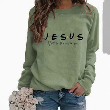 Amazon Cross-border Foreign Trade Source European and American Letter Printed Round Neck Top Sweat Autumn and Winter European Size plus size Loose