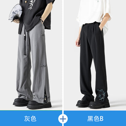 wasuup Chinese Style Ice Silk Micro-La Casual Trousers Men's Summer New Style Thin Guofeng Button Straight Pants for Summer