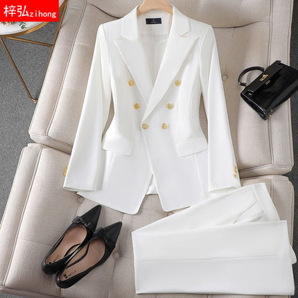 Zihong Zihong Suit suit Women's White Fashion Dress Suit High-end Temperament Goddess Fan suit 8017