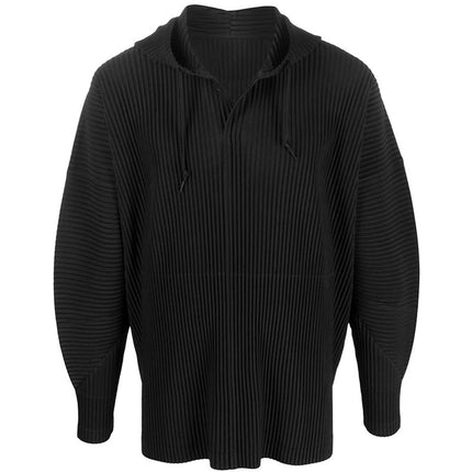 Japan Miyake Classic Pleated Jk110 Hooded Sweatshirt Loose Casual Simple Drawstring Pullover Hoodie for Men