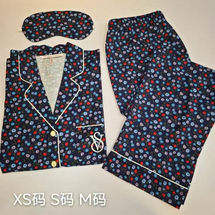 2025 Big-Name Catwalk Export Brushed Cotton Long-Sleeved Women's Pajamas Printed Casual French Outer Wear Home Clothes with Eye Mask