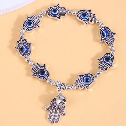Aliexpress Hot Selling Retro Fatima's Hand Bell Pendant Alloy Bracelet Devil's Eye Lucky Tassel Jewelry