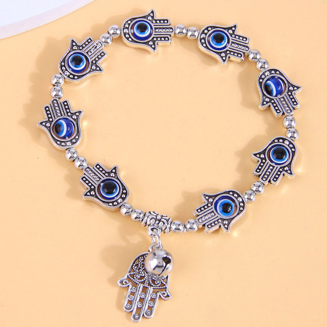 Aliexpress Hot Selling Retro Fatima's Hand Bell Pendant Alloy Bracelet Devil's Eye Lucky Tassel Jewelry
