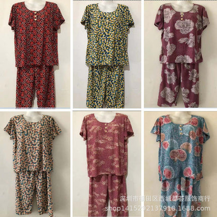 1688 Stall Supply Summer Middle-aged and Elderly Women's T-shirt Two-piece Old People's Short-sleeved Suit New Products