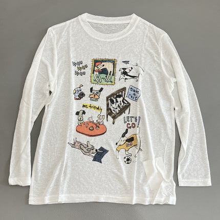 Lyocell Tencel Korean Style Dog Pattern Loose Version Thin Round Neck Long-Sleeved Sun Protection T-Shirt Summer New Women's Top