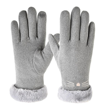 2025 Wholesale Cute Fur Touch Screen Warm Gloves Suede Women's Winter Plus Velvet Thickened Cycling Finger Gloves