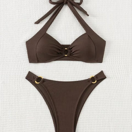 2025 Europe and the United States cross-border foreign trade Amazon trend solid color neck strap sexy bikini bikini suit women