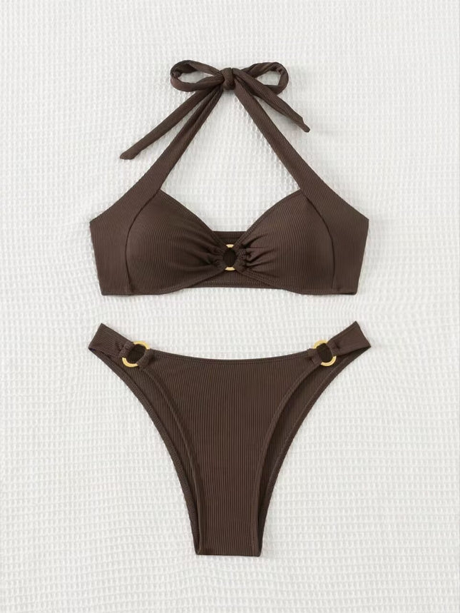 2025 Europe and the United States cross-border foreign trade Amazon trend solid color neck strap sexy bikini bikini suit women