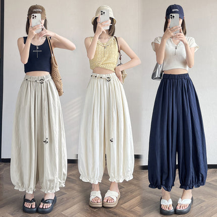 Ice Silk Lace Lantern Pants Women Summer 2025 New High-Waisted Loose Wide-Leg Balloon Pants Drapey Sun-Protective Cropped Pants