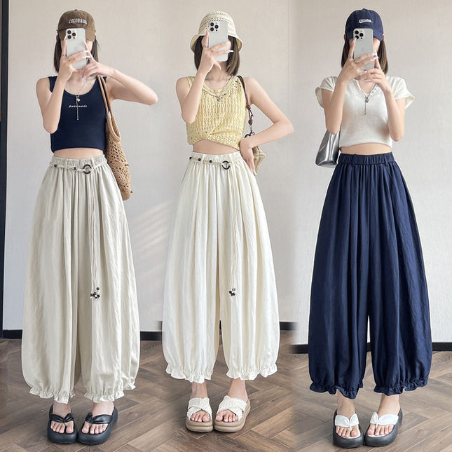 Ice Silk Lace Lantern Pants Women Summer 2025 New High-Waisted Loose Wide-Leg Balloon Pants Drapey Sun-Protective Cropped Pants
