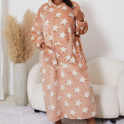 Cross-border plus size ladies pajamas 2024 autumn and winter new flannel hooded stars nightgown warm wholesale foreign trade