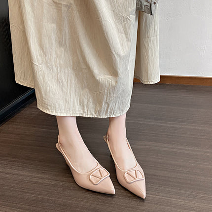 2025 New Spring & Fall Elegant High-Heeled Shoes French Stiletto Pointed Toe Beautiful Toe-Cap Sandals Nude Women's Shoes