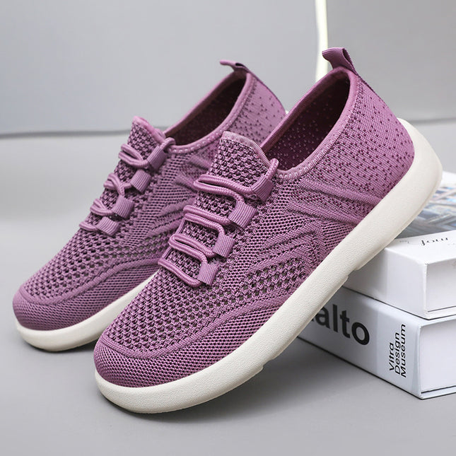 Shoes for Women, New Style Fly-Knit Casual Shoes, Lightweight and Breathable Single Shoes, Cross-Border Dropshipping, Soft Soles, Comfortable and Simple Lace-Up Mesh Shoes