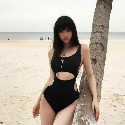 New Swimsuit Women's Backless Sexy Swimsuit Solid Color Casual Belly-Covering Slimming Hip-Lifting Swimsuit for Vacation Hot Springs
