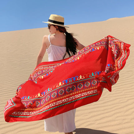 Ethnic Style Printed Silk Scarf Women's Seaside Travel Sun Protection Gauze Air Conditioning Warm Scarf Versatile Long Shawl