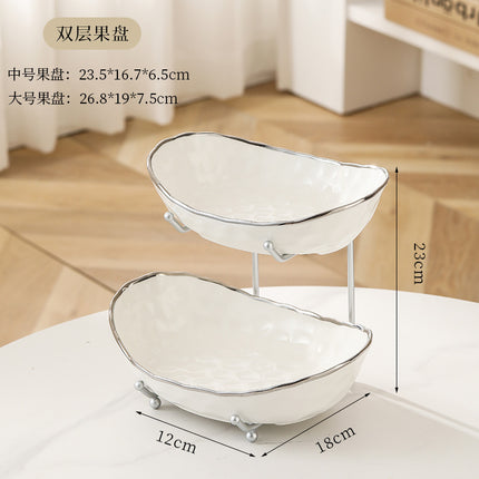 Light Luxury Ceramic Fruit Plate Iron Fruit Basket Double Layer Three Layer Fruit Plate Living Room Household Snack Snack Dried Fruit Plate