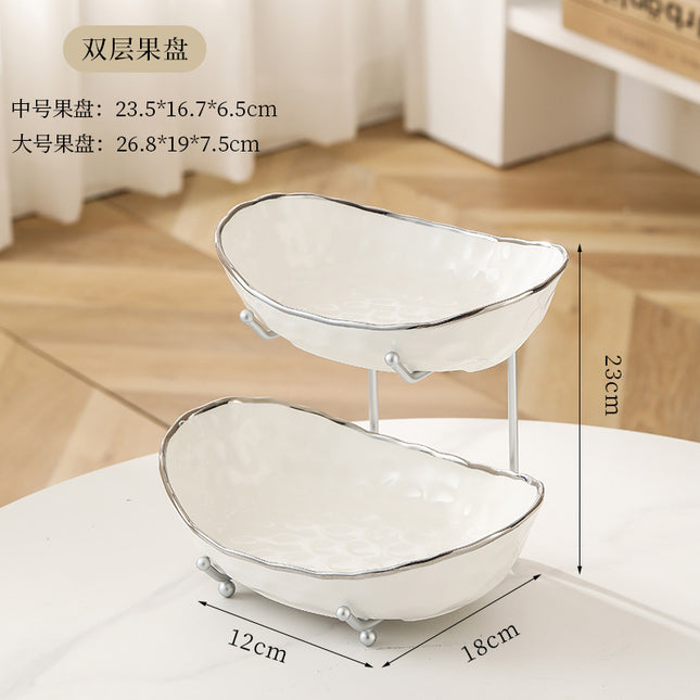 Light Luxury Ceramic Fruit Plate Iron Fruit Basket Double Layer Three Layer Fruit Plate Living Room Household Snack Snack Dried Fruit Plate
