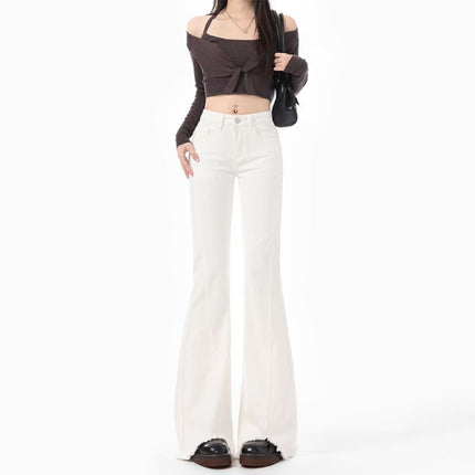Micro-Flared Jeans for Women 2025 New Autum High-Waisted Slimming Look Horseshoe Pants Raw Edge Pants