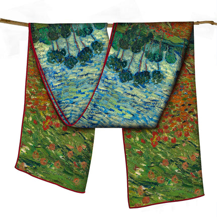 150cm Spring Long Van Gogh Oil Painting Series Starry Sky Women's Long Silk Scarf All-Match Shawl Scarf Scarf for All Seasons