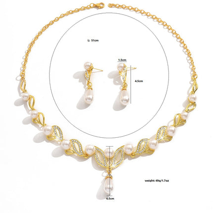 Pinduoduo Cross-border Pearl Women's Fashion Elegant Alloy Drop Bridal Dress Accessories Necklace Earrings suit