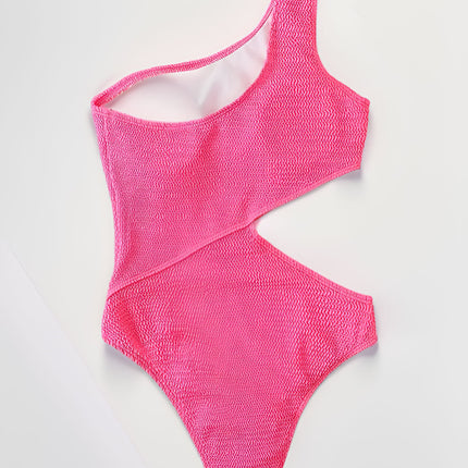 Foreign Trade Cross-Border Swimsuit Wrinkled Fabric Sexy One-Piece One-Shoulder Bikini Amazon Swimwear Women's Bikini One-Piece