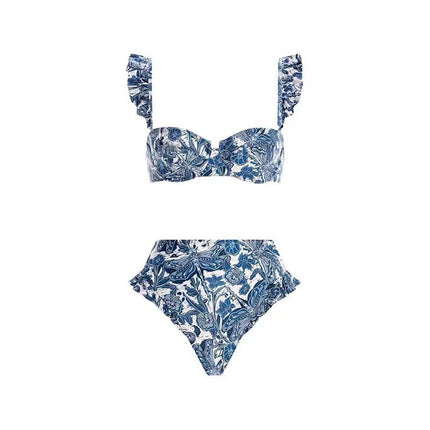 2023 European and American Conjoined Conservative Belly Covering Beach Hot Spring Swimsuit for Women French Retro Conjoined Bikini Two-piece Set