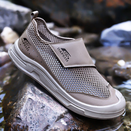 Mesh Shoes Men's 2025 New Summer Breathable Hollow Leather Shoes Soft Sole Slip-on Non-slip Baotou Outdoor Casual Shoes