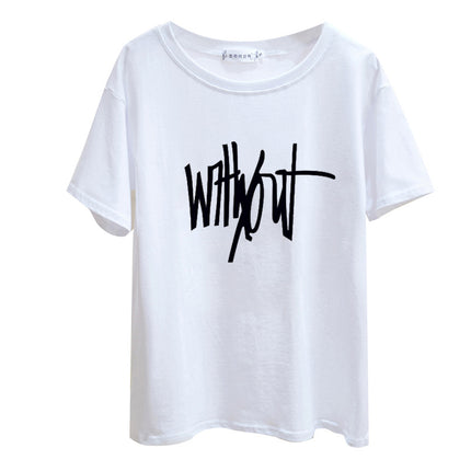 2025 New Summer Pure Cotton Short-Sleeved T-Shirt for Women Korean Style Loose Round Neck Printed Letters Age-Reducing Top Trendy Bottoming