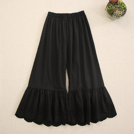 Sweet Mori Girl Japanese Style Embroidered Lace Cotton Leggings Loose All-match Stacked Inner Cropped Casual Pants New Style