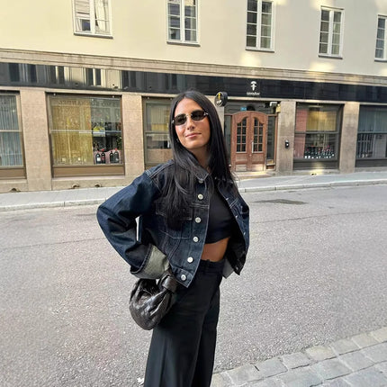Cross-border European and American women's AliExpress INS explosions Denim jacket coat horn hemming pants suit