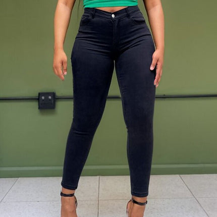 Guangzhou Supply Chain Tiktok Pop In-Stock Black and White Denim Jeans for Women, High Elasticity, Plus Size, Skinny Pants