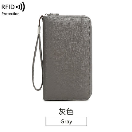 Cross-border new RFID anti-theft brush leather wallet multi-card long money clip head layer cowhide large capacity clutch